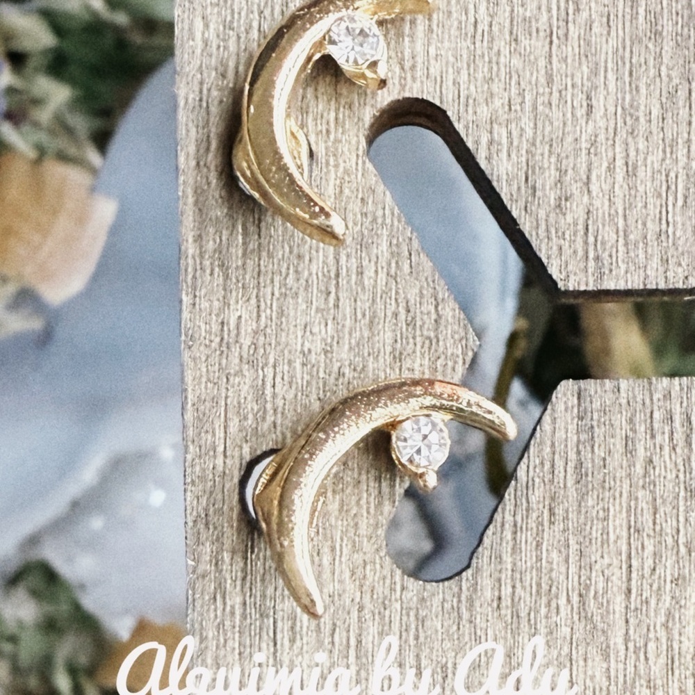 Gold Crescent moon + Earrings with Crystals + Every day jewelry